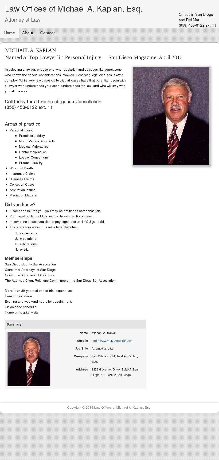 Law Offices of Michael A. Kaplan, Esq. - San Diego CA Lawyers